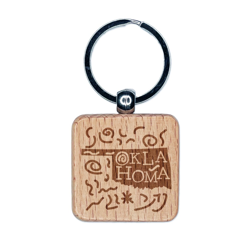 Oklahoma State Cowboys Swirl Engraved Wood Keychain