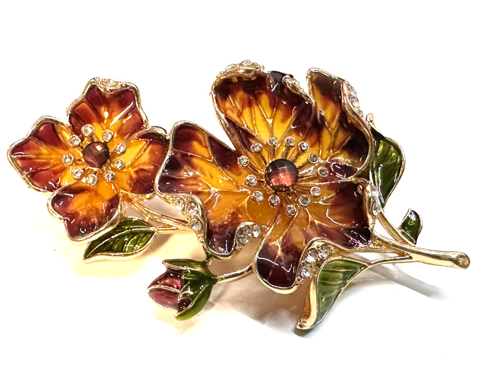 Vtg Costume Brown Layered Flower Gold Tone Brooch Jewelry Lot I