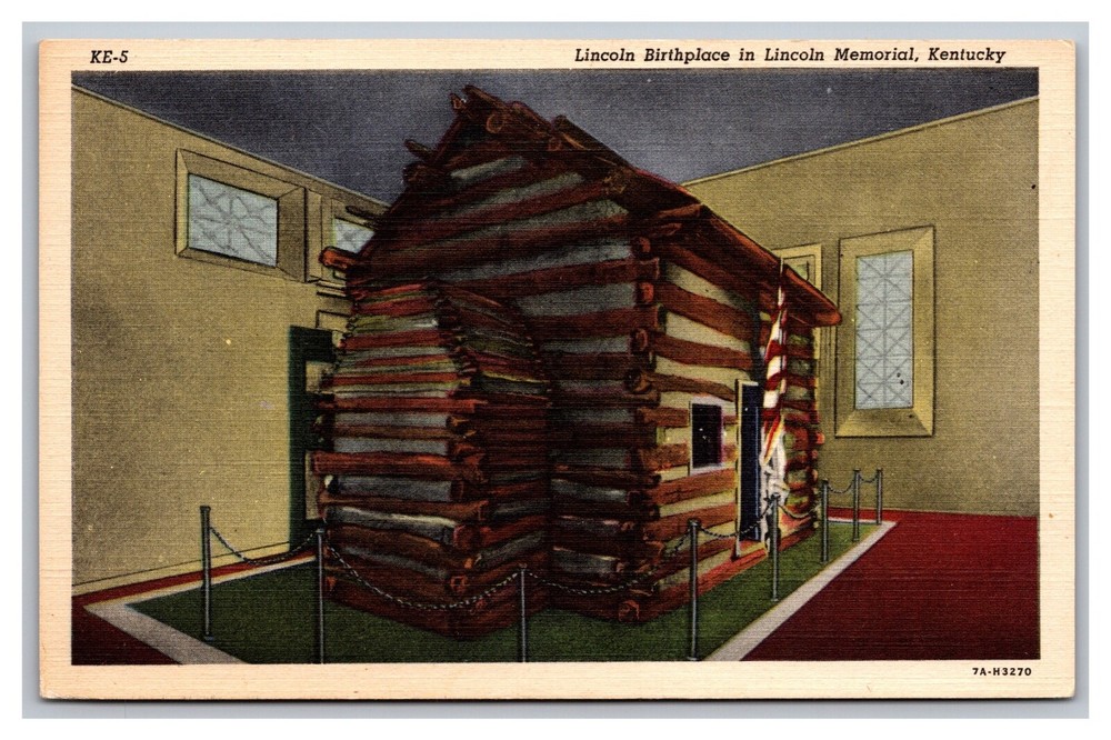 Hodgenville KY Lincoln Birthplace in Memorial Log Cabin KE-5 Linen Postcard