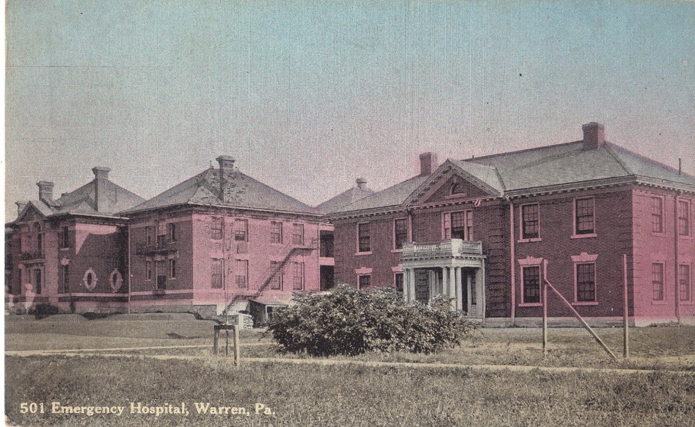 Warren PA Emergency Hospital HAND COLORED   DB Posrcard UNPOSTED EXCL