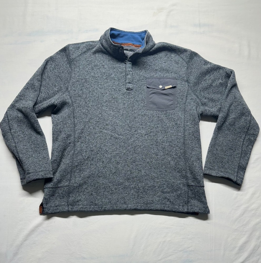 Woolrich Mens Sweater Size L 1/4 Snap Up Knit Snap Flap Pocket