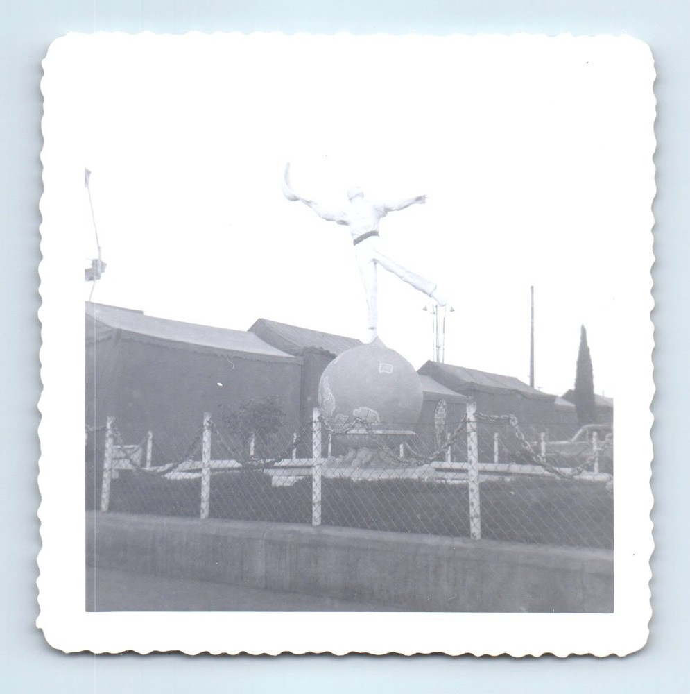 Old Vintage Square Photo JAI ALAI PLAYER STATUE FRONTON PALACE TIJUANA MEXICO