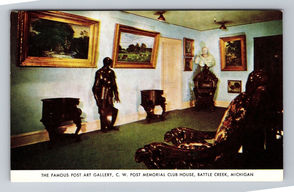 Battle Creek MI-Michigan Post Memorial Club House Art Gallery Vintage Postcard