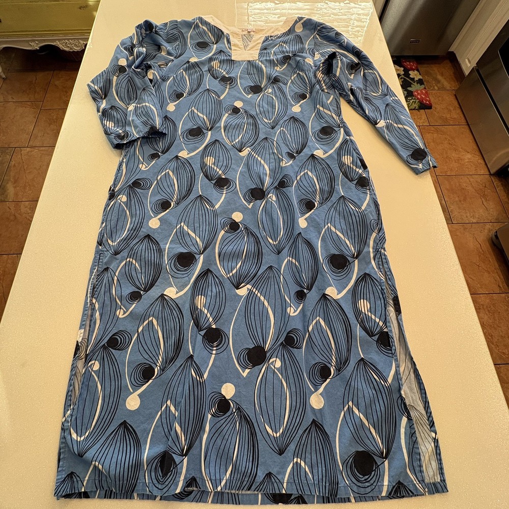 Frances Valentine Blue Black Oyster KITTA Cotton Kaftan Size Medium NWT