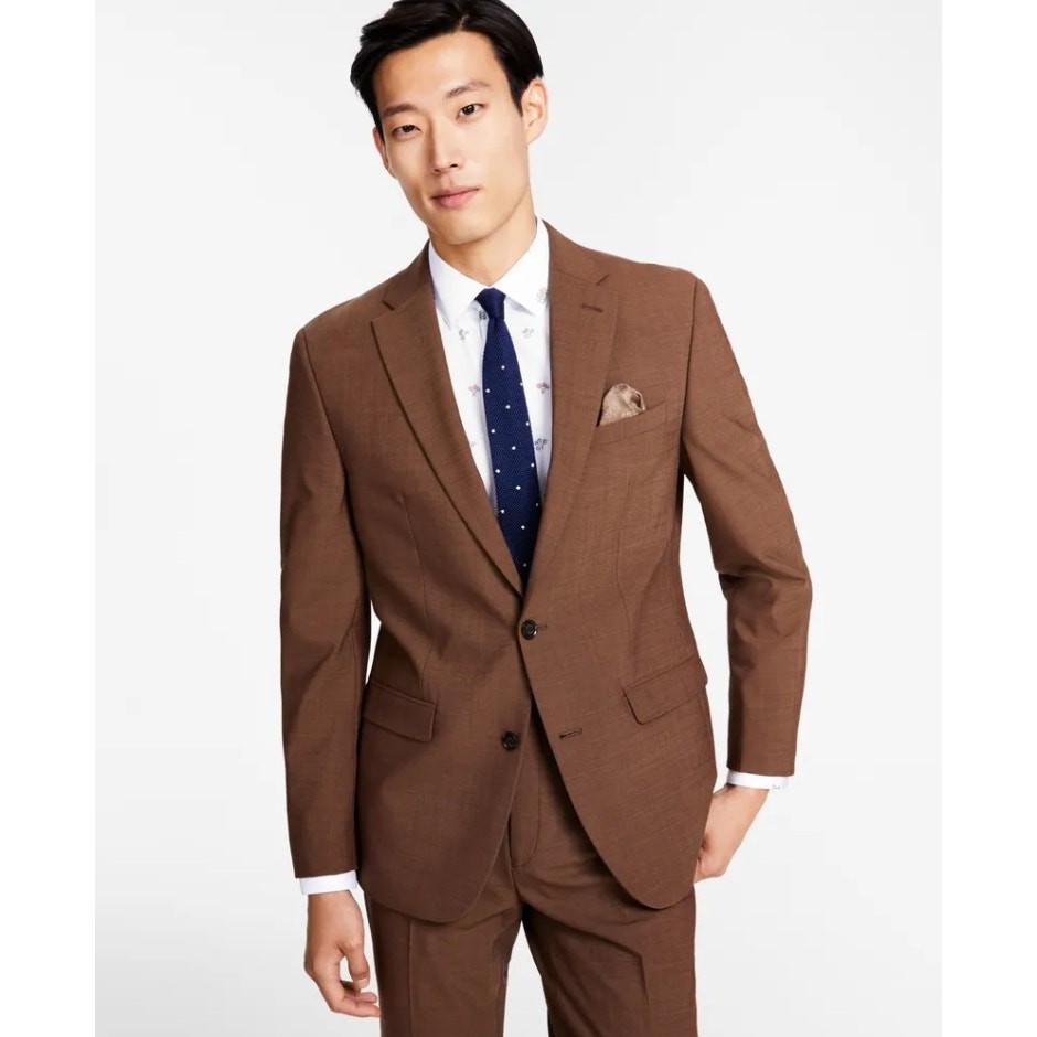 Bar III Men's Rust Brown Wool-Blend Slim Wrinkle-Resistant Suit Jacket Size 38S