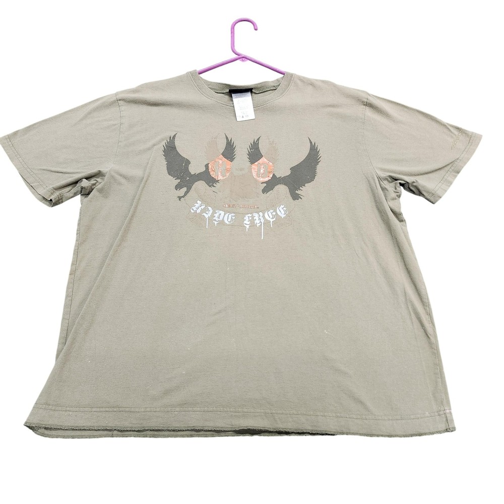 Harley-Davidson Shirt Mens 2XL Green Ride Free Eagle Logo Graphic Tee Biker