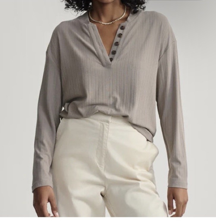 Varley Lottie Long Sleeve Placket Ribbed Button  Henley