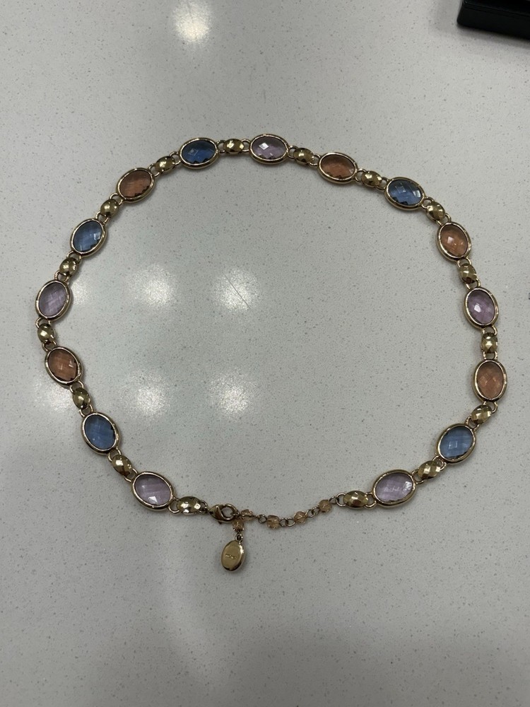 Vintage Monet Cabochon Multi Color Gold Tone Station Necklace
