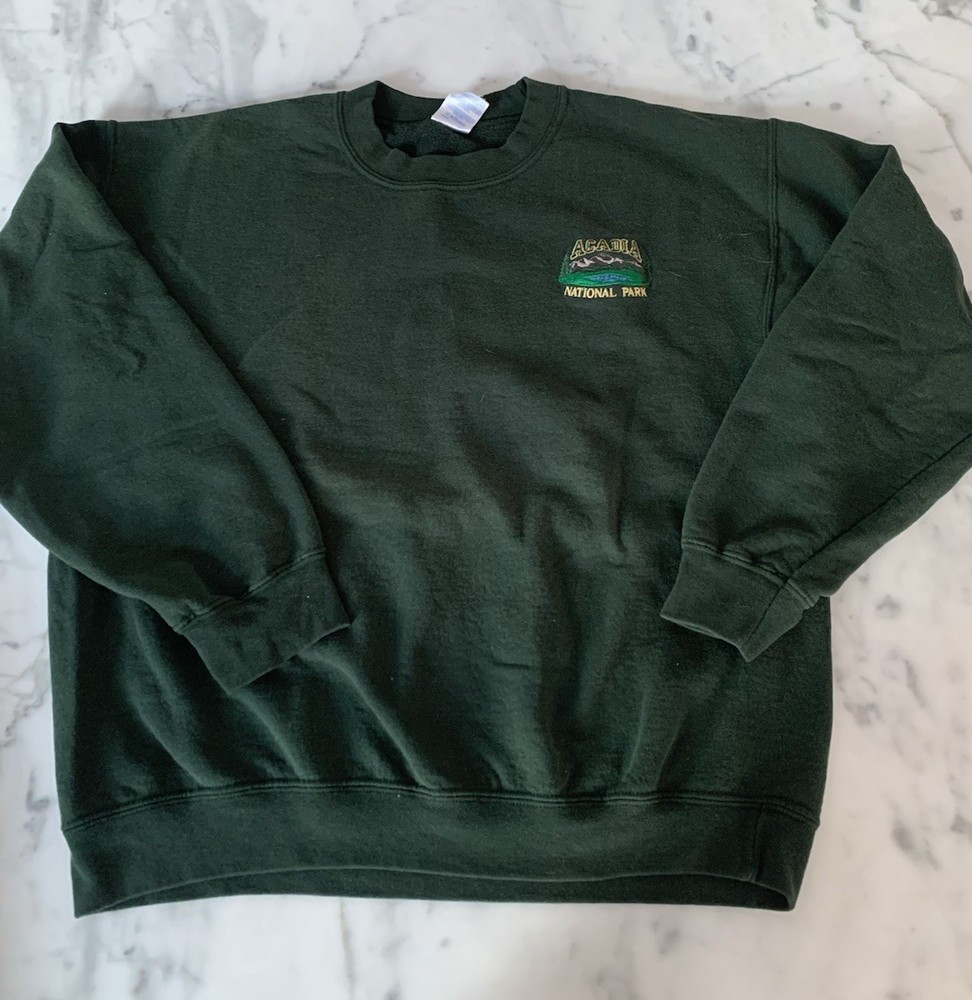 Acadia National Park Dark Green Crewneck Sweatshirt Size Medium-image