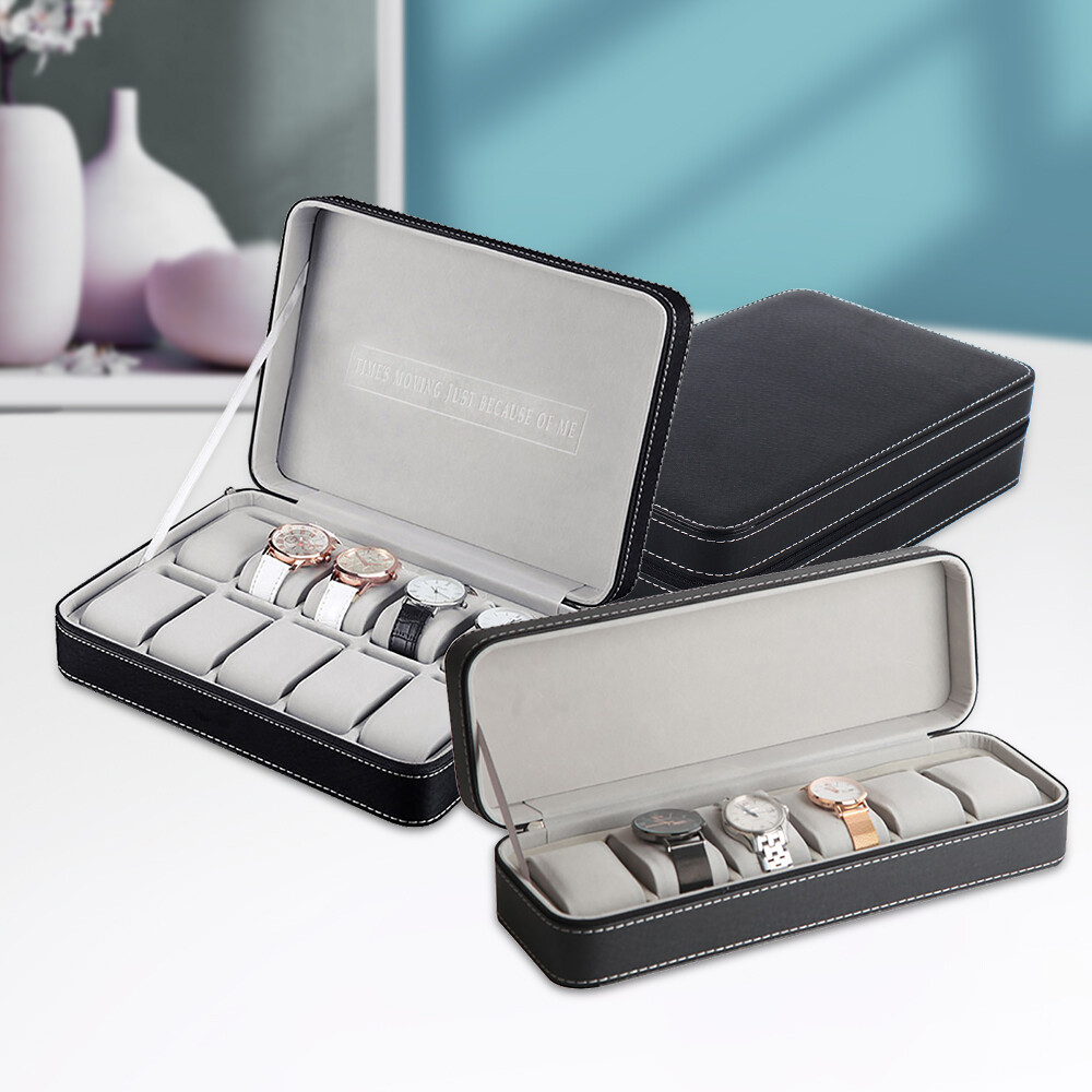 6 Slot Men's Leather Watch Box Jewelry Storage Display Case
