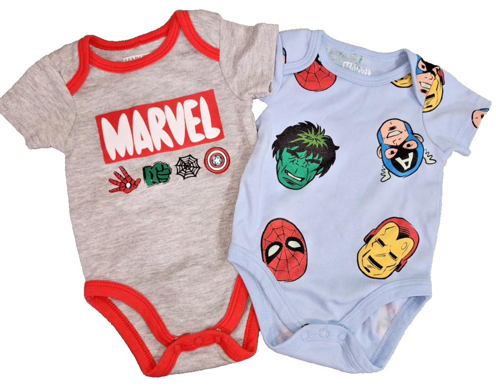 Marvel infant 3 - 6 mos bodysuits. Iron Man, Hulk, Spiderman, Capt America