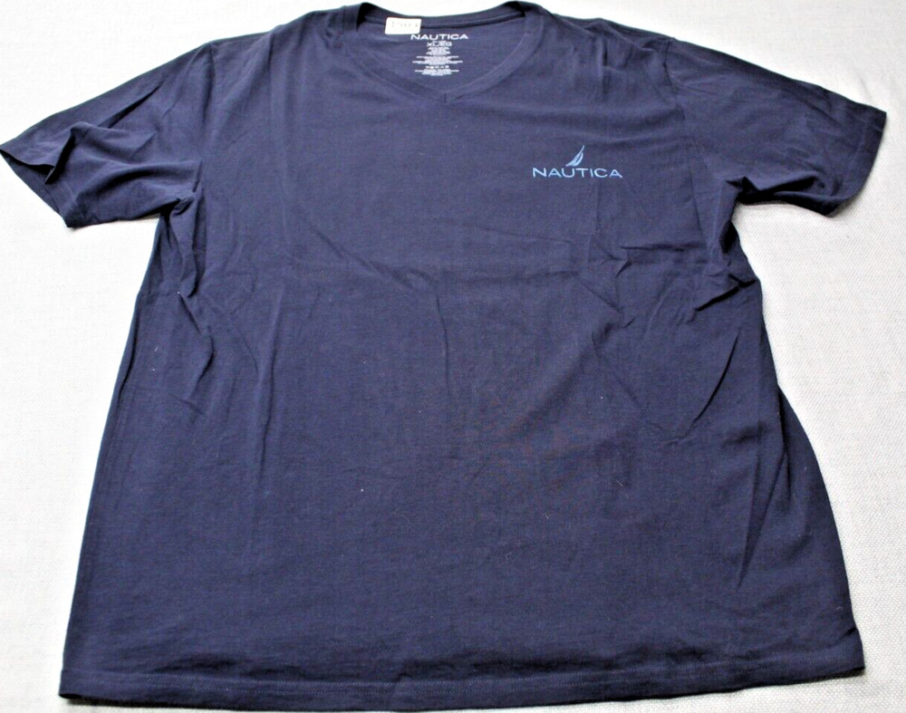 Nautica V Neck 100% Cotton Blue Men's T Shirt