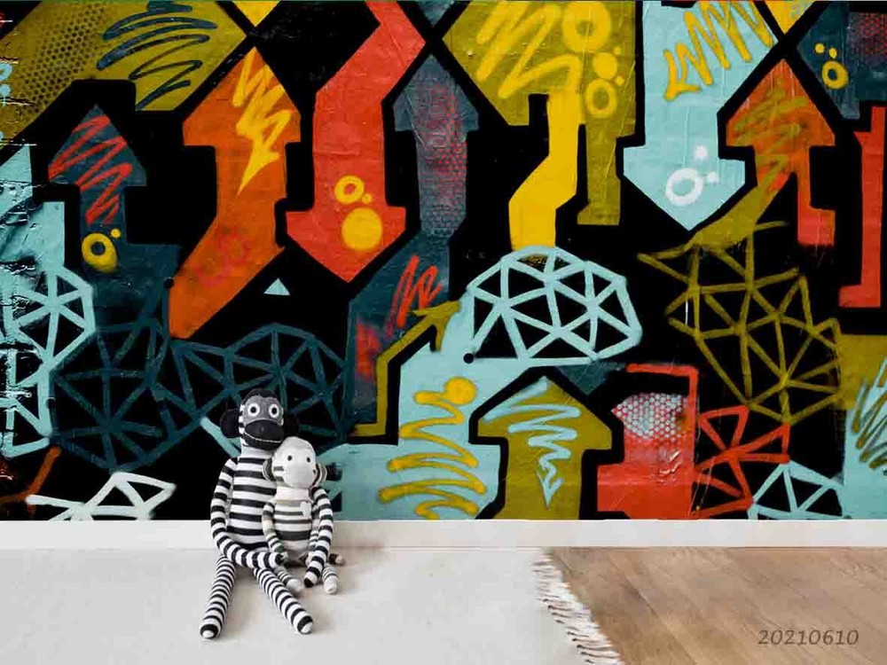 3D Abstract Graffiti Removable Self-Adhesive Wallpaper Mural Design-image
