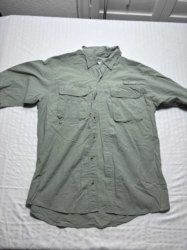 World Wide Sportsman Shirt Adult Medium Green Button Up Fisherman Mens