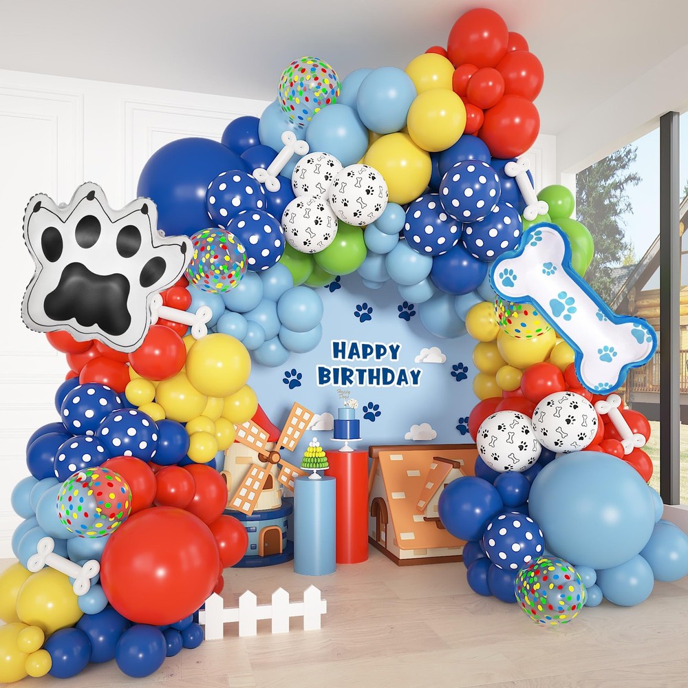 155pcs Paw Balloons Garland Arch Kit with Dog Bone Paw Print Foil Balloons, R...