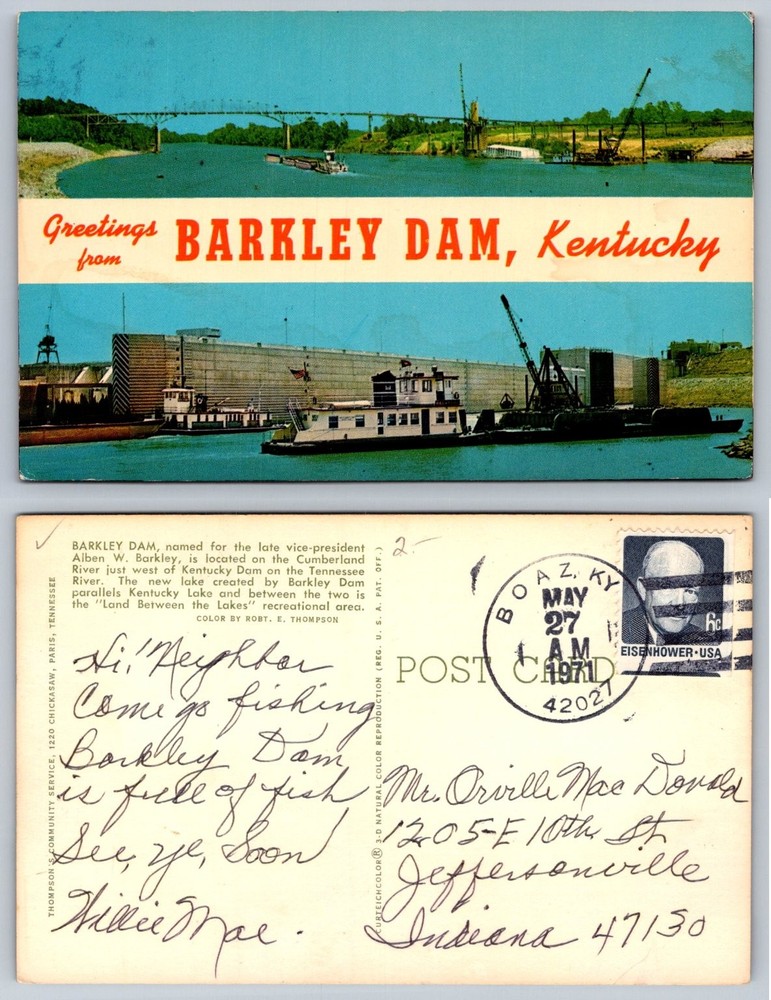 Vintage 1971 Barkley Dam Kentucky Postcard - Cumberland River, Boaz KY Posted