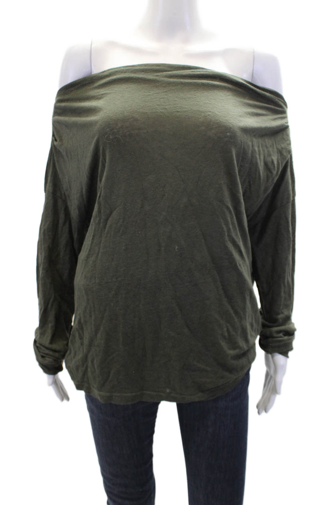 Stateside Womens Linen Boat Neck Long Sleeve Blouse Top Green Size SFree Shipping in US $100+ Orders | $6.95 Orders Below