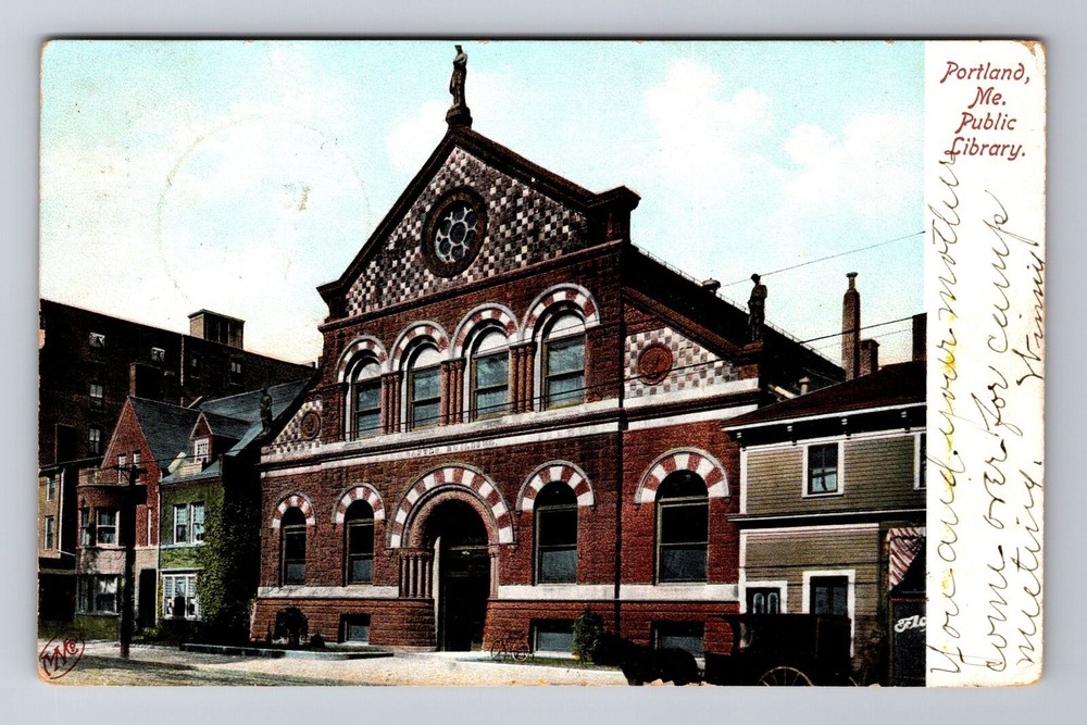 Portland ME-Maine, Public Library Building, Vintage c1906 Souvenir Postcard