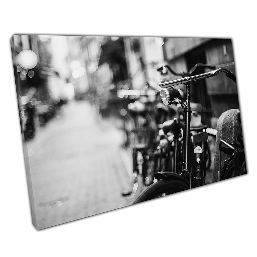 Bike Lined Street Amsterdam Black And White Street Photography Art Print Canvas