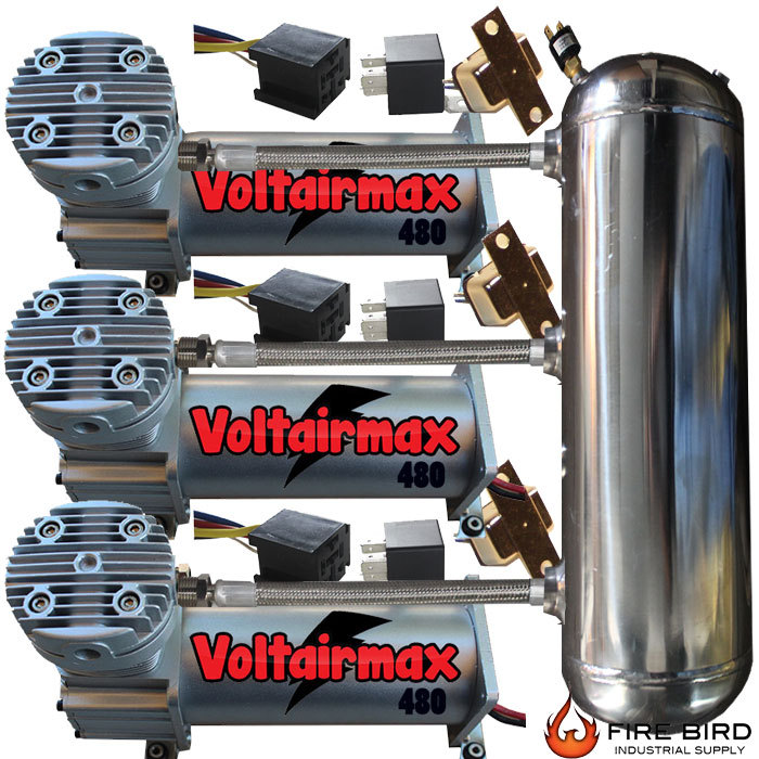 TRIPLE 150psi DC100Pewter Compressor 3Gl Stainless tank Airbag Suspension