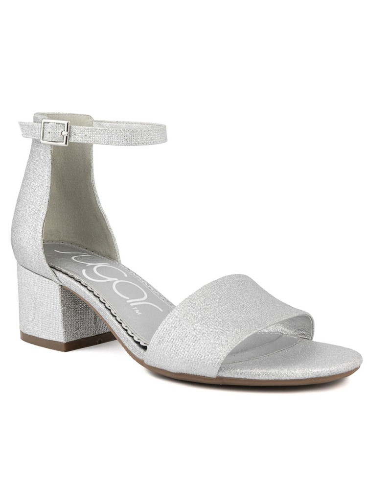 SUGAR Womens Silver Glitter Noelle Low Open Toe Block Heel Heeled Sandal 10 M