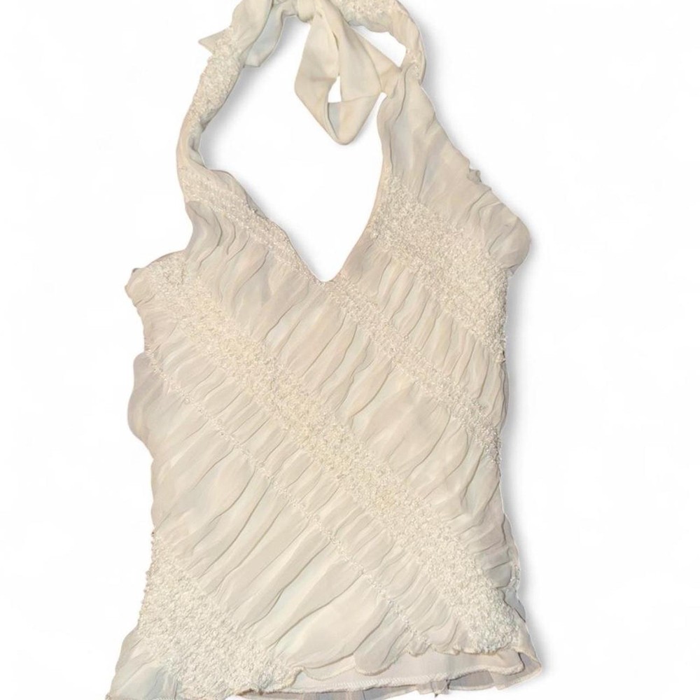vintage multi layer ruffled halter top with sequin detailing