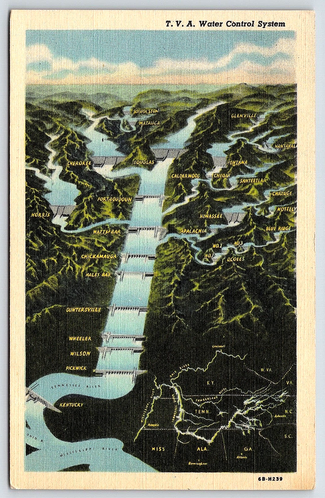 Original Vintage Postcard Tennessee Valley Authority Water Control System Dams