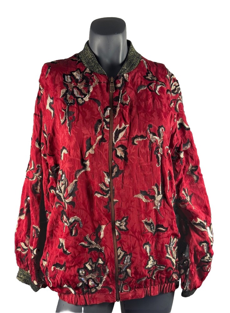ZARA Embroidered Sequin Dark Red Bomber Jacket New W/tags Women’s Size M