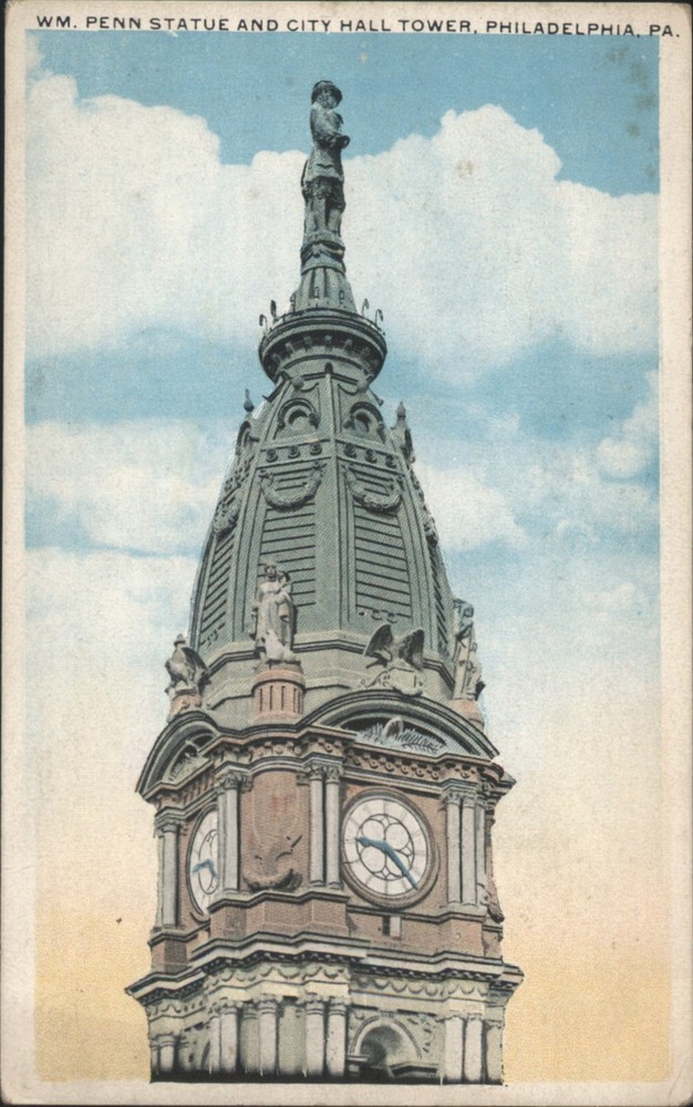 Philadelphia, Pennsylvania PA Wm. Penn Statue City Hall Tower Vintage Postcard