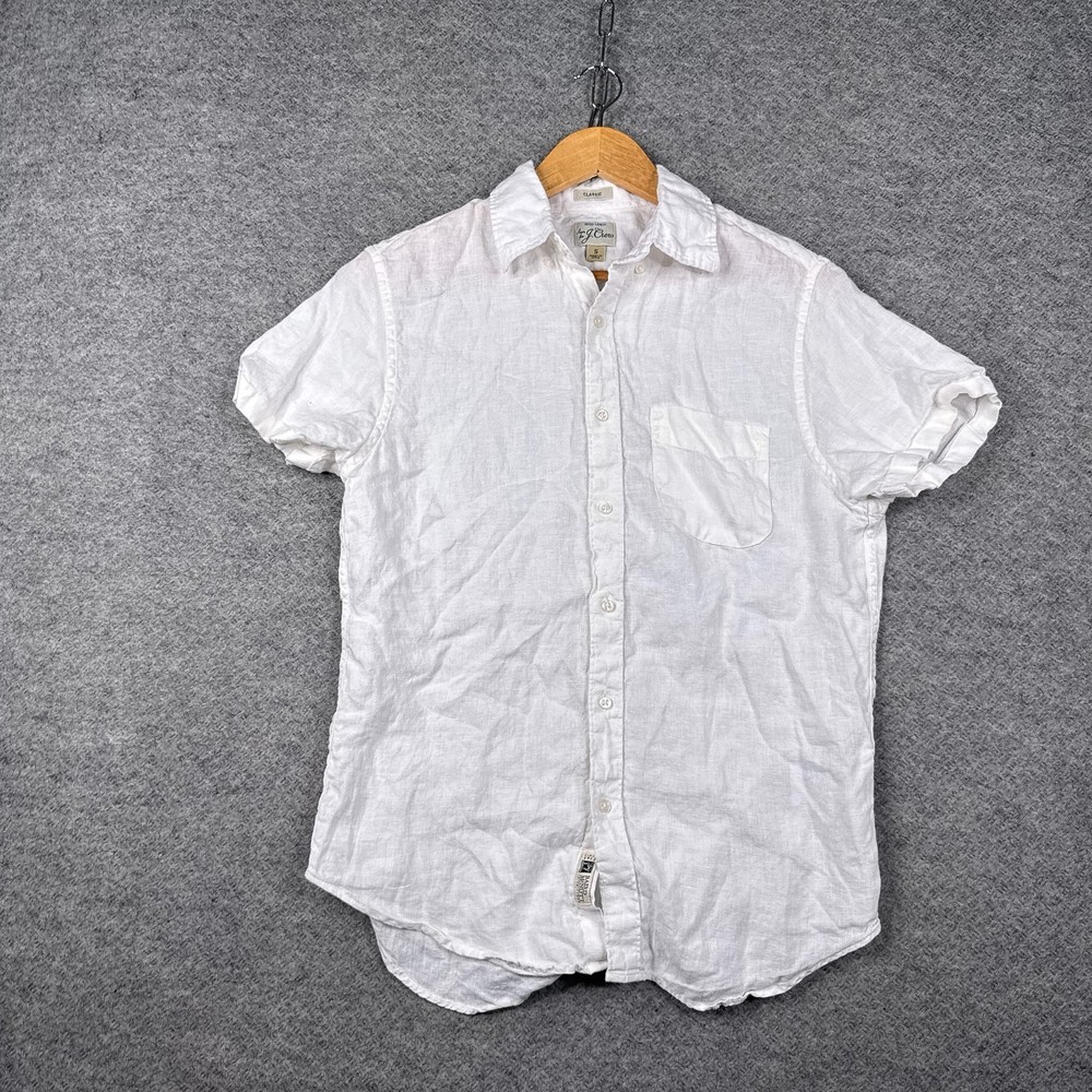 J Crew Shirt Mens Small S White Classic Irish Linen Baird McNutt Short Sleeve