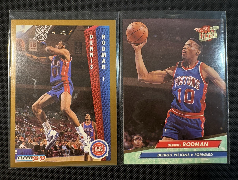 Vintage NBA Fleer/Ultra 1992-93 Dennis Rodman Pistons 2 Card Lot #58 #66
