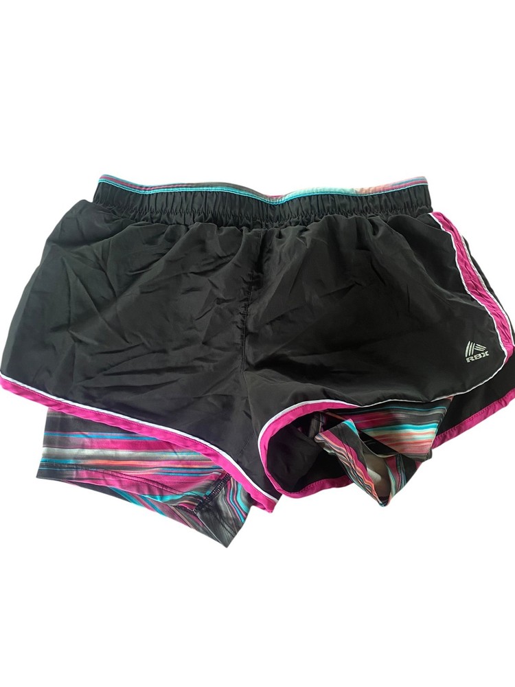 Reebok Womens Athletic Running Shorts Size M Black Pink Lined Workout Activewear