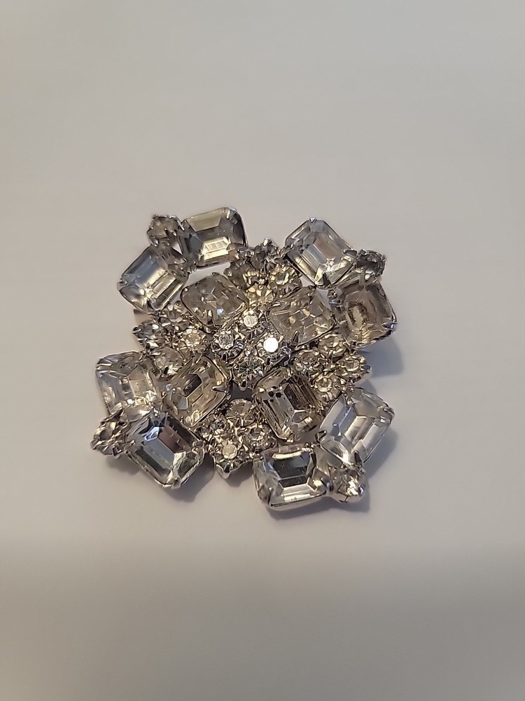 Vintage Art Deco Clear Rhinestone Brooch Pin