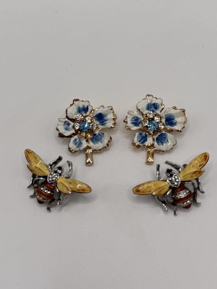 Vintage Flower Bug Insect Brooch Pin Brooch Lot Bee Rhinestone