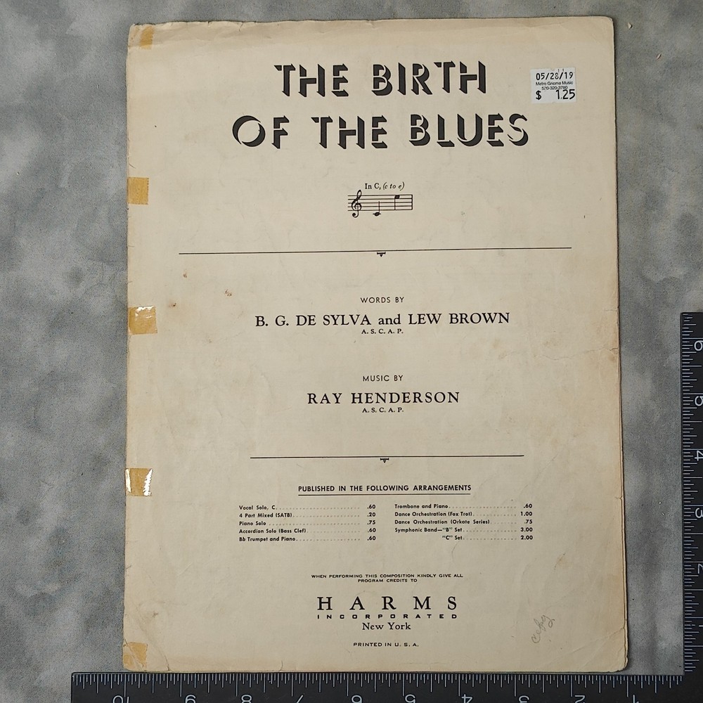 1926 The Birth Of The Blues Sheet Music Harms DeSylva Lew Brown Ray Henderson NY