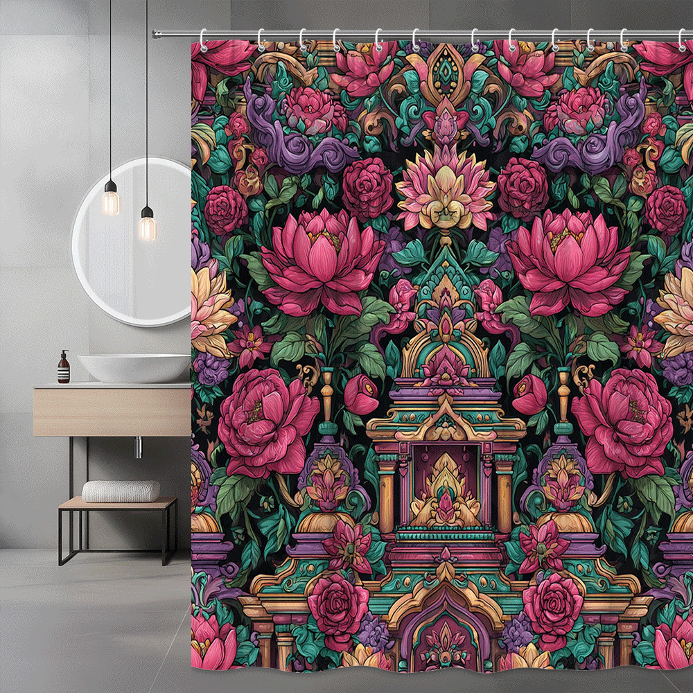 Floral Mandala Shower Curtain Pink Purple Green Graphic