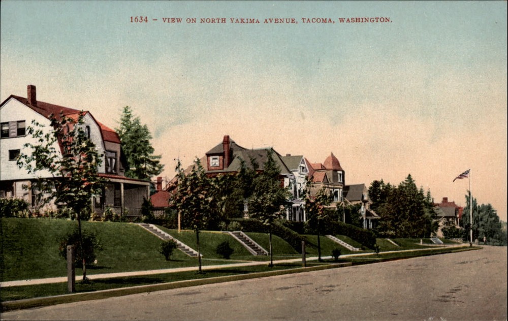Yakima Avenue Tacoma Washington flag ~ c1910 vintage postcard