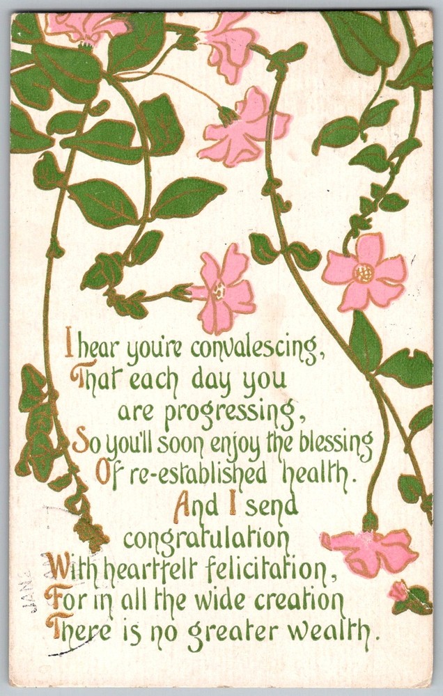 Antique Postcard Get Well Floral Verse Seattle, WA 1910s