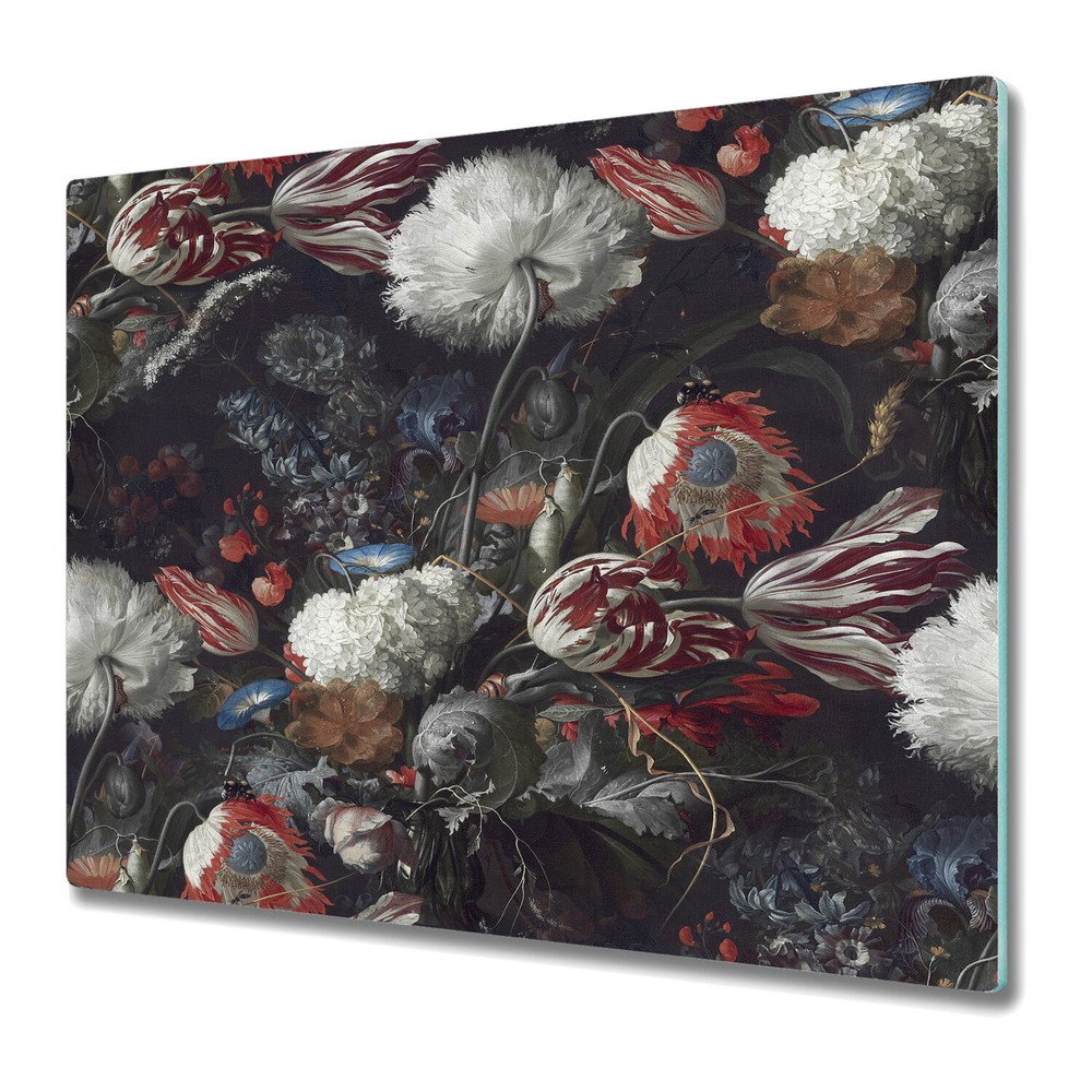 Tempered Glass Induction Ceramic Hob Cover Dark Bouquet Painting Art 60x52