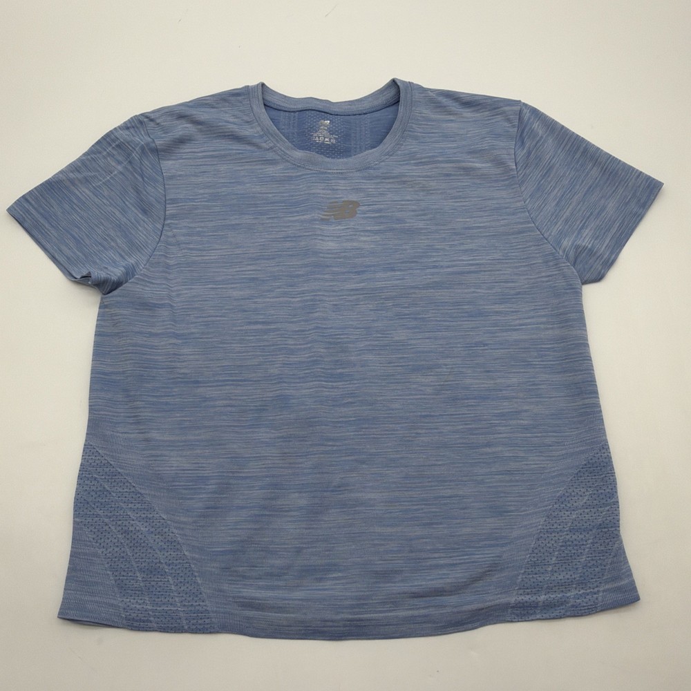 New Balance Cropped T-shirt Women M Blue Logo .#39825