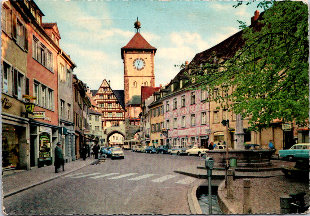 Vintage Postcard Schwabentor Freiburg Germany Street Scene