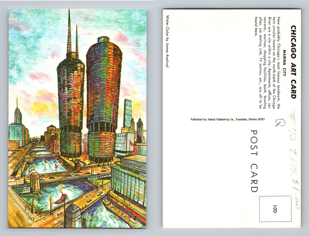 Chicago, IL-Illinois, Marina City Towers Chicago River Skyline Vintage Postcard
