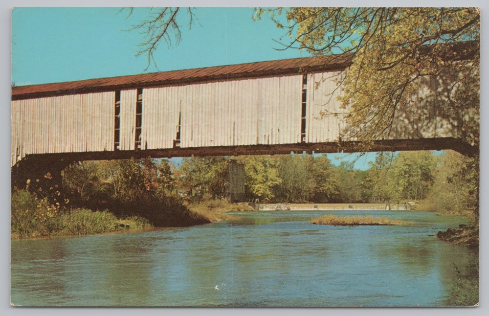 Mansfield Covered Bridge~Big Raccoon Creek Below~Rockville Indiana~Vintage PC