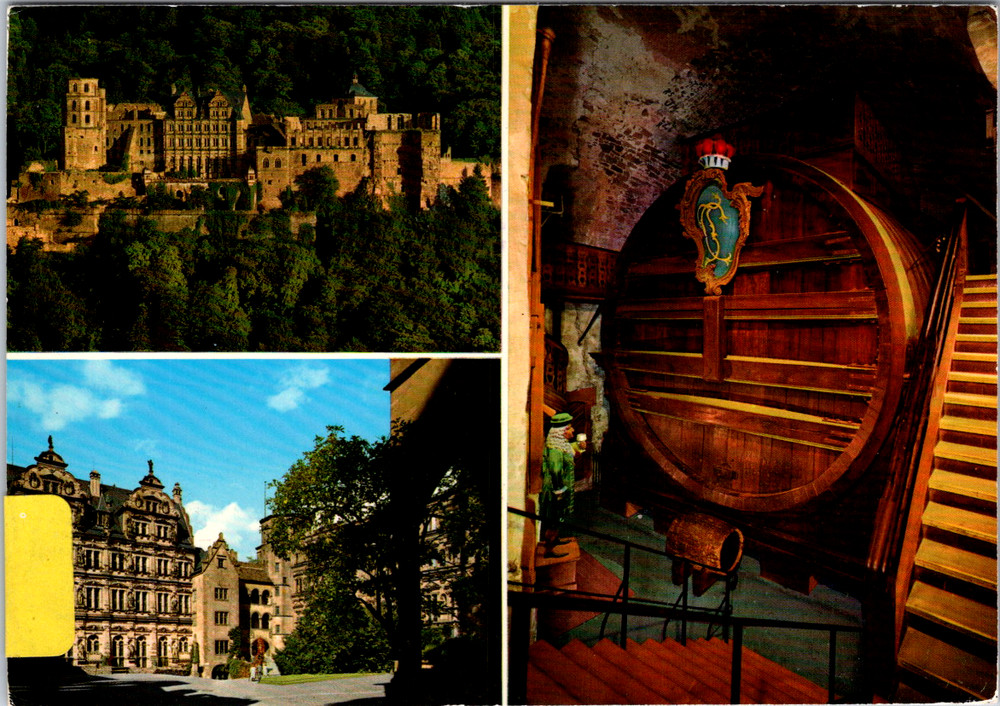 Vintage Postcard Heidelberg Germany Castle Wine Barrel Scenic View