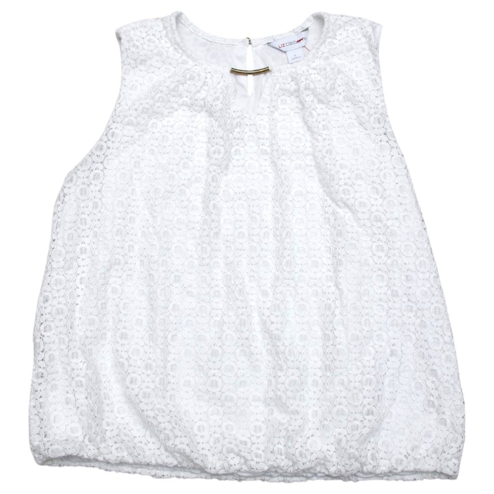 Liz Claiborne Womens Large White Lace Sleeveless Blouse Keyhole Top