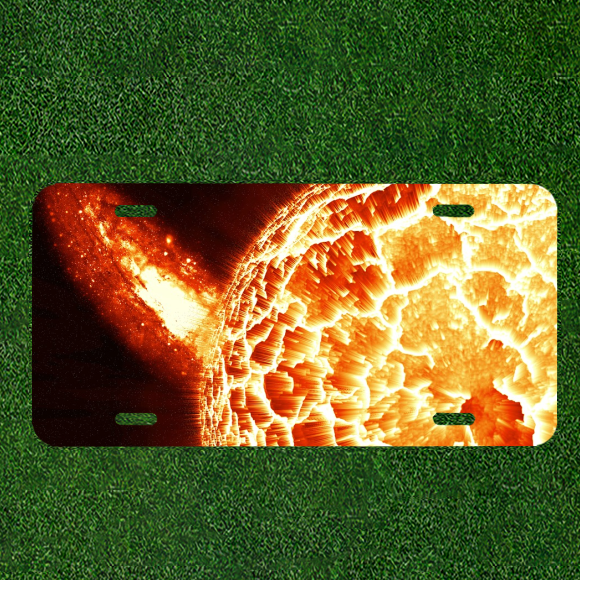 Custom Personalized Auto Tag With Space Flame Planet Colliding Design