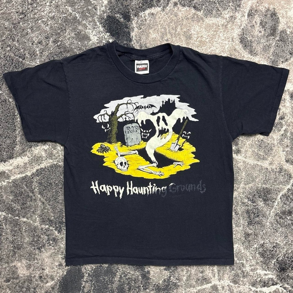 Vintage Horror Art Shirt Mens Medium 90s Halloween Single Stitch Ghosts Bats