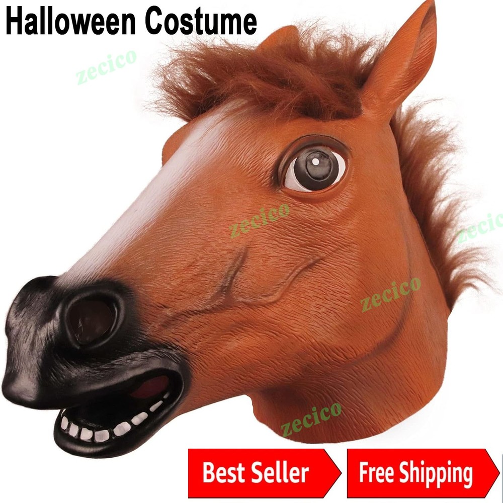 Horse Head Mask Latex Animal Masks Halloween Costume for Masquerade Party Adult