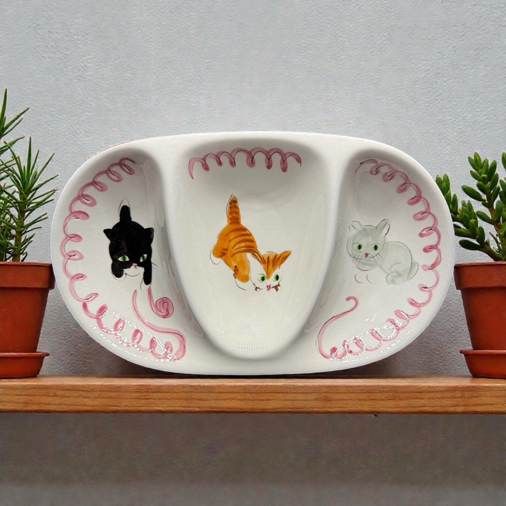 Vintage Stangl Pottery Kitten Capers Divided CHILD Feeding Dish Hand Painted