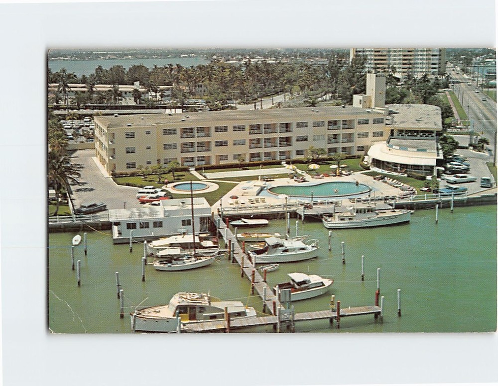Postcard Aerial View Venetian Isle Motel Miami Beach Florida USA
